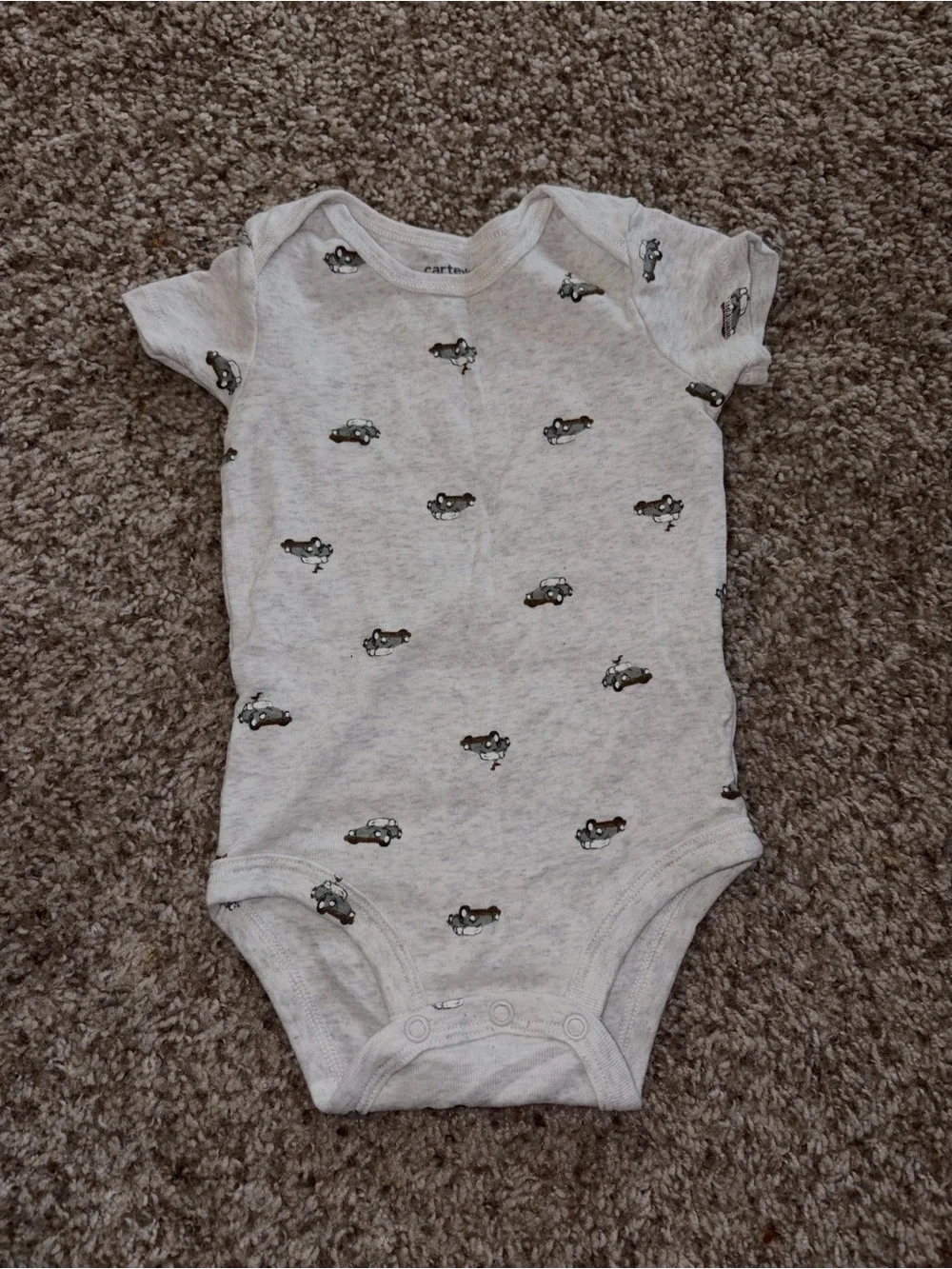 Carter's Light Gray Baby Bodysuit with Tiny Car Motif